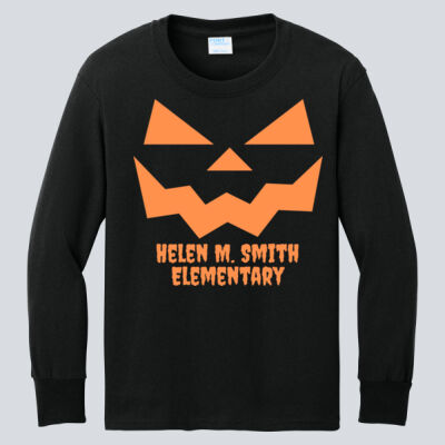 Youth Long Sleeve Shirt - Fall Holidays - Jack O' Lantern - Orange Thumbnail