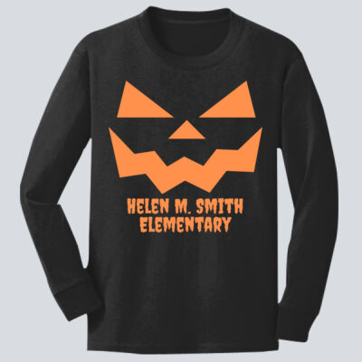 Youth Long Sleeve Shirt - Fall Holidays - Jack O' Lantern - Orange Thumbnail