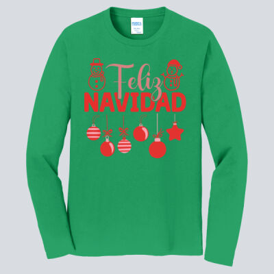  Adult Long Sleeve Shirt - Winter Holidays- Feliz Festive - Red Thumbnail