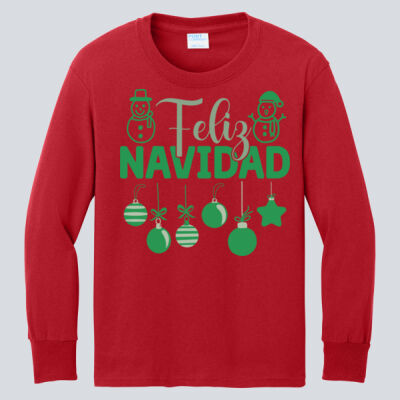  Youth Long Sleeve Shirt - Winter Holidays- Feliz Festive - Green Thumbnail