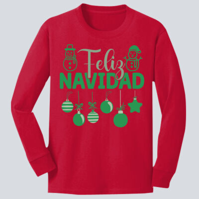  Youth Long Sleeve Shirt - Winter Holidays- Feliz Festive - Green Thumbnail