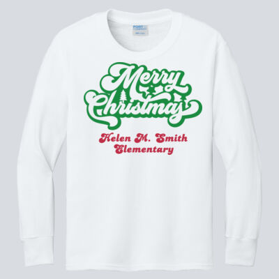 Youth Long Sleeve Shirt - Winter Holidays - Merry Christmas - Green & Red Thumbnail